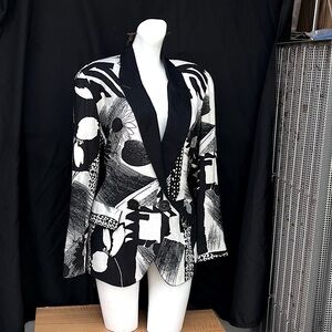 Vintage 80s Black and White Blazer Bold Floral